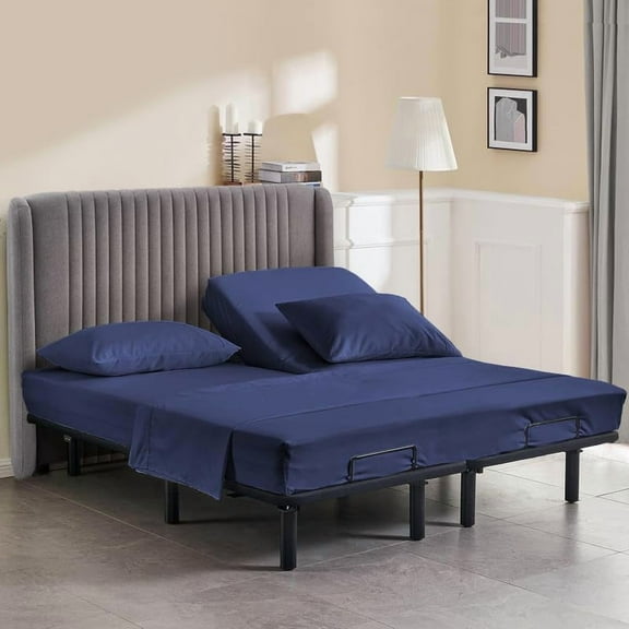 Top Split King Sheets Sets For Adjustable Bed - Split Down 32" from The top Split Head King Size Fits 14-18" Deep Pocket, 1000-TC Egyptian Cotton (Solid, Medium Blue)