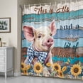 thumbnail image 5 of Piggy Flowers Shower Curtain, Country Farmhouse Cute Pig Animal Blue Brown Wooden Grain Waterproof Shower Curtain Set with 12 Hooks Lightweight Bath Curtains Fabric Bathroom Decor 60x72 Inches, 5 of 9