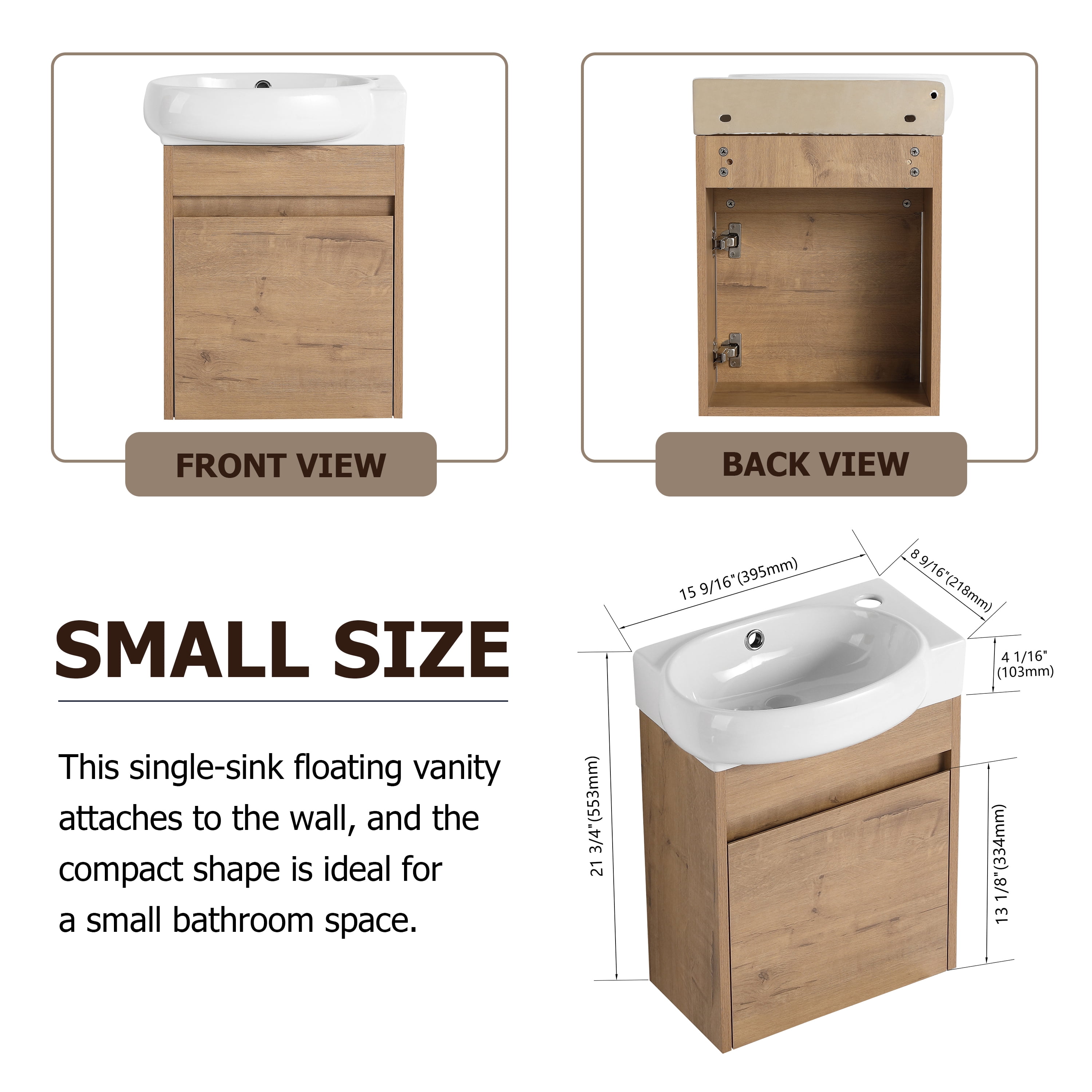 Soft Close Doors Bathroom Vanity With Sink,16 Inch For Small Bathroom