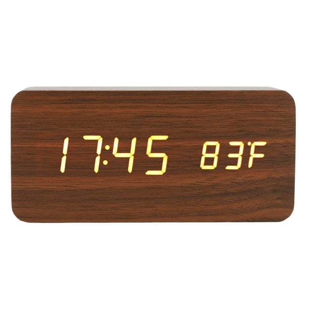 Reloj de escritorio de madera, reloj despertador digital electrónico de madera LED, reloj despertador para dormitorio, artesanía superior