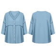 thumbnail image 7 of Summer Cotton Linen Tops,Summer Tshirt Shirts for Women 3/4 Sleeve Cotton Linen Button Down Tunic Tops Casual Loose V Neck Blouses, 7 of 7