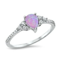 CHOOSE YOUR COLOR Pink Simulated Opal .925 Sterling Silver Band White CZ Jewelry Female Size 5