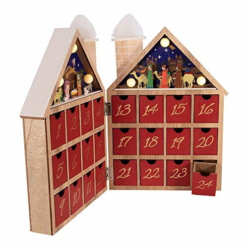 Kurt Adler 11.81Inch BatteryOperated Wooden LED Nativity Advent