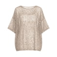 thumbnail image 7 of SSZMDLB Women Sequins T-Shirt Short Sleeve Round Neck Casual Basic Tee Holiday Party Tops Summer Fashion Outfits Workout Clothes, Beige XL, 7 of 7