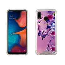 Butterfly Flower Pink Case for Samsung Galaxy A20 / A30 6.4'' 4 Cushion Corners TPU Bumper   Hard Acrylic Back Shockproof Scratch-Resistant Cover for Girls Women Teen
