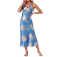 thumbnail image 2 of INSPIRE CHIC Women's Floral Satin Nightgowns Camisole Sleepwear Spaghetti Straps Nightshirt Silky Long Pajama Dress S Blue, 2 of 6