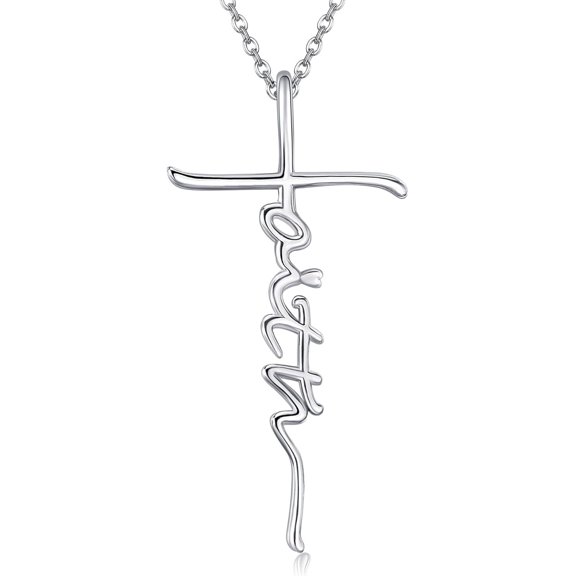 Faith Necklace for Women Sterling Silver Cross Faith Pendant Necklace Christian Religious Jewelry Gifts