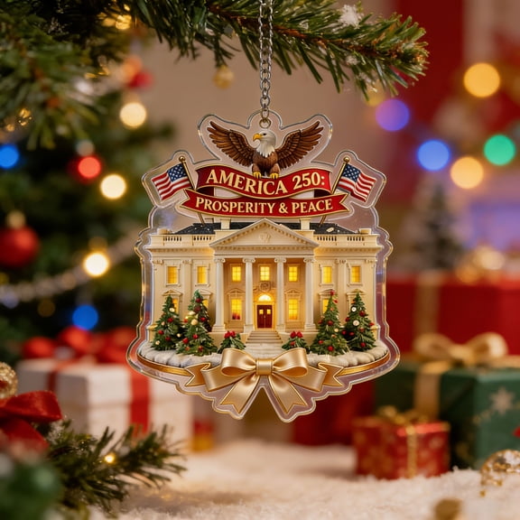 America 250 Ornament, Wreath-Adorned White House & Eagle Printed Acrylic Ornament Patriotic Decor for Holiday Collectible, Patriots and Home Decoration