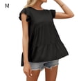 thumbnail image 1 of Camiseta de mujer Verano Encaje Cuello redondo Manga corta Casual Top suelto, Negro, M Sweethay AP001322-06, 1 of 7