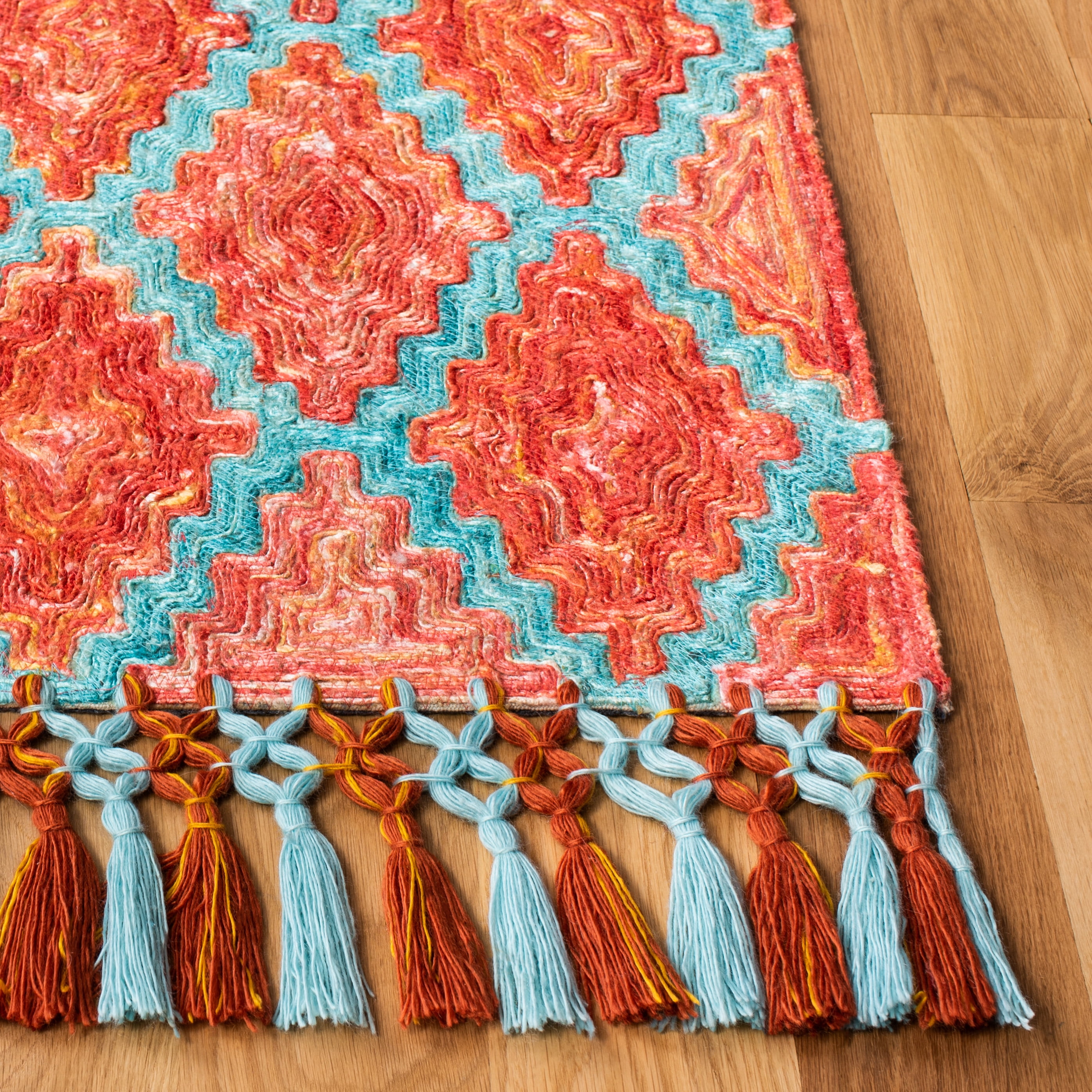 SAFAVIEH Sahara Jeptha Geometric Trellis Area Rug, Rust/Aqua, 4' x 6'