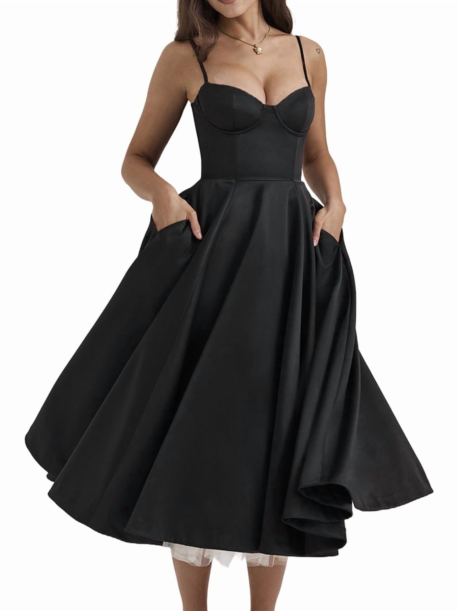 Wedding Guest Dresses for Women Spaghetti Straps Corset Homecoming Floral Lace Maxi Prom Dresses Black XL