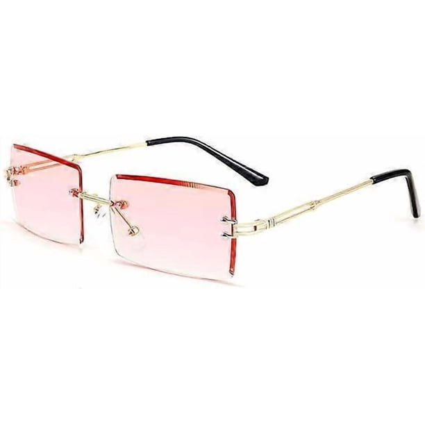 A pair of retro rimless sunglasses rectangular frameless candy-colored glasses for women and men (gold frame gradient powder)
