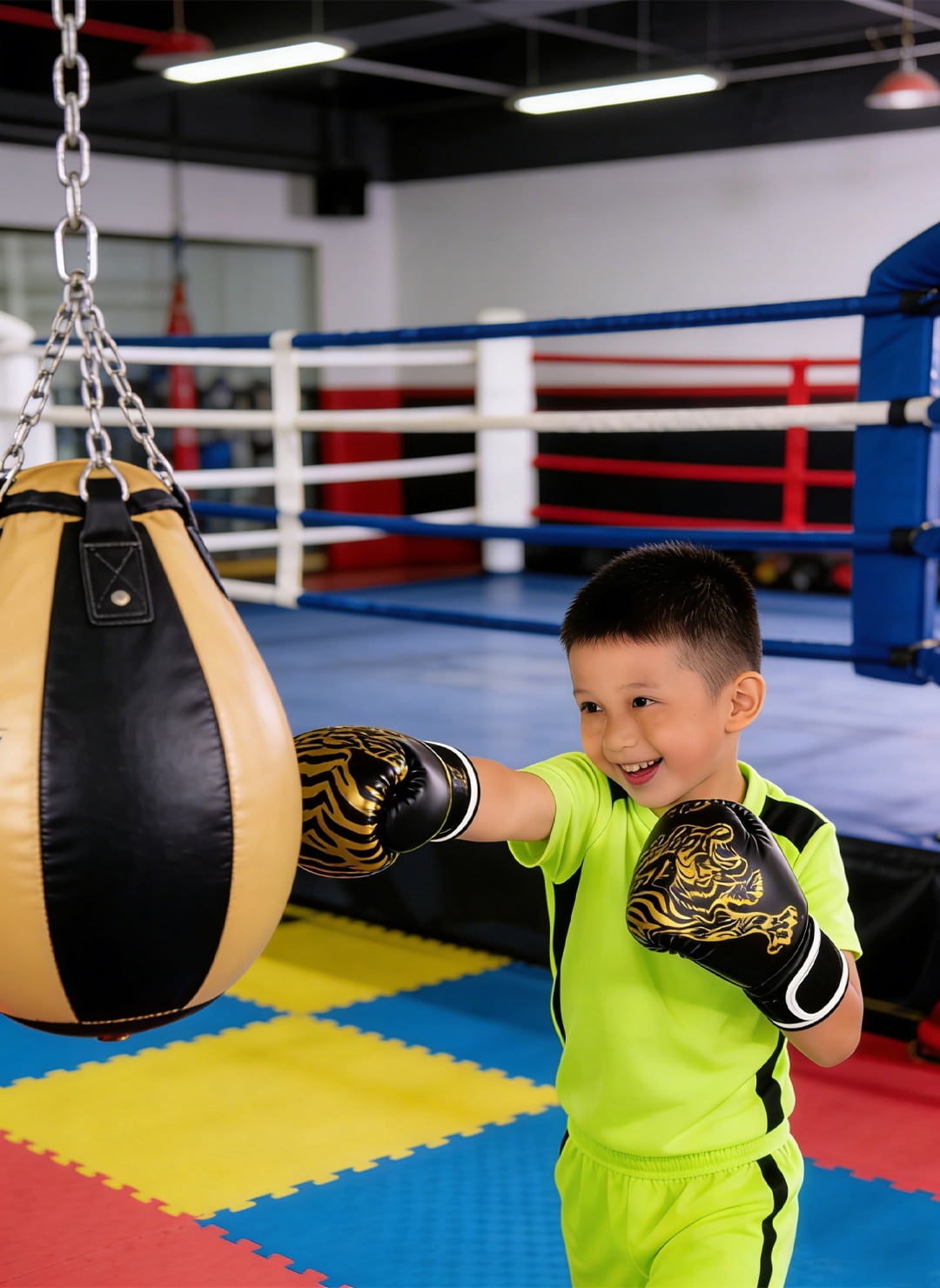Children boxing gloves- Boxing Gloves with Tiger Pattern: Breathable, Protective & Comfortable for Training