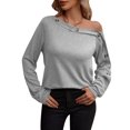 thumbnail image 1 of Jersey de mujer con hombros descubiertos, manga larga, Color puro, sudadera, blusa para otoño invierno, gris XL, 1 of 5