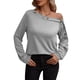 thumbnail image 1 of Jersey de mujer con hombros descubiertos, manga larga, Color puro, sudadera, blusa para Otoño Invierno, 1 of 5
