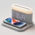 thumbnail image 1 of mooas Réveil Sans Fil 15W, Réveil Numérique avec Veilleuse, Réveil Tactile de Chevet avec Luminosité Réglable, Chargeur Sans Fil Rapide Max 15W, Veilleuse 3 Couleurs, 1 of 5