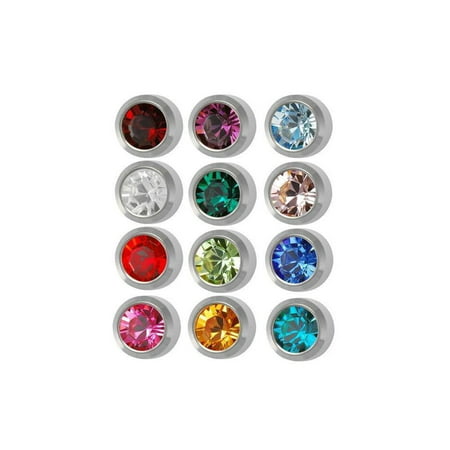 Ear Piercing Bezel Earrings Studs 4mm Assorted Colors White Metal 12 Pair, Earring Dimension: 4mm By