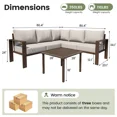 thumbnail image 5 of Poteban 6-Piece L-Shaped Outdoor Conversation  Set, Metal Sectional Sofa with 6" Thick Olefin Cushions, Wide Armrests & Coffee Table, Beige for Garden Backyard, 5 of 7