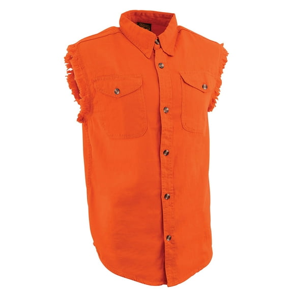 Milwaukee Leather DM1003 Men's Orange Lightweight Denim Shirt with Sleeveless Frayed Cut Off X-Large