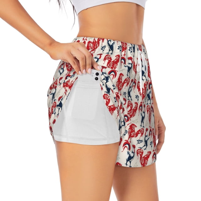 Balery Roosters Pantalones cortos deportivos para mujer con forro y dos bolsillos, elásticos, para entrenamiento, gimnasio, yoga-Medium