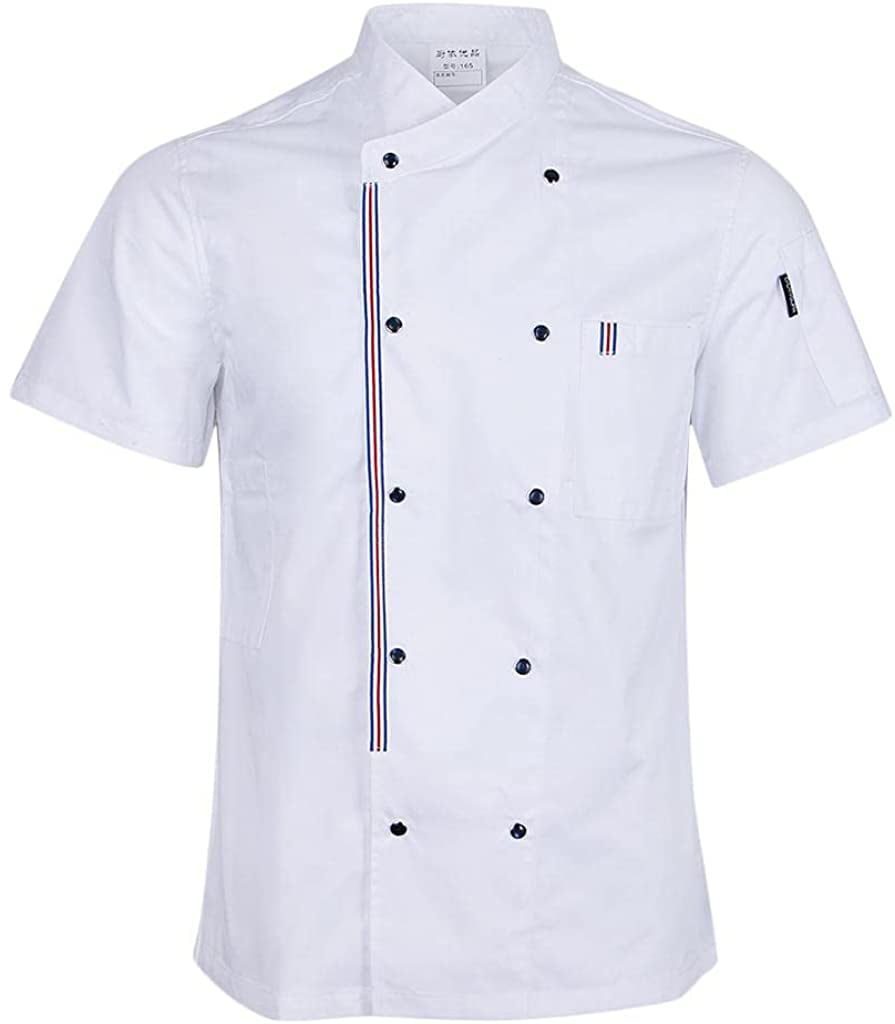 Professional Chef Jacket Short Sleeves Shirt Kitchen Uniform for Women Men 