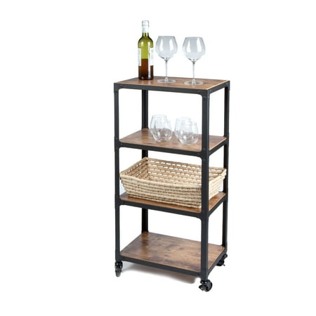 Purpose Utility Cart - Mind Reader 4 Tier All Purpose Utility Cart, Wood/Metal, Black/Brown
