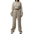 thumbnail image 2 of Women'S Tracksuit Set - Long Sleeve Zipper Hooded Sweatshirt with Solid Color Lace-Up Pants - Two-Piece Set Khaki L, 2 of 7