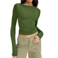 thumbnail image 2 of Vente de Liquidation! Chemises à Manches Longues pour Femmes T-Shirts pour Femmes Couleur Unie Mode Décontractée Col Rond Manches Longues T-Shirt Irrégulier Vert Armée TG, 2 of 6