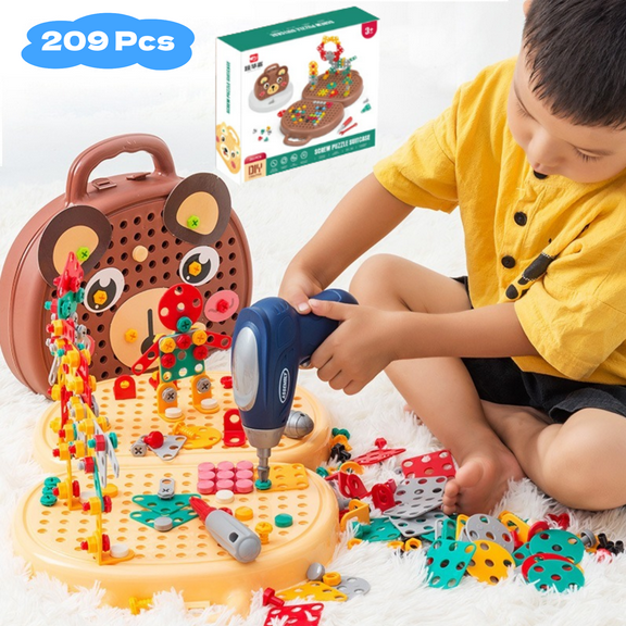 Kids Tool Set for Boys - 209 Pcs Construction Toys Tools for Toddler Boys with Real Electric Drill Toy, Montessori Stem Educational Pretend Play Building Kits Birthday Gift for Boys Age 3 