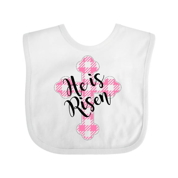 Inktastic He is Risen Pink Plaid Cross Boys or Girls Baby Bib