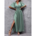 thumbnail image 6 of Mint Green V-Neck Butterfly Sleeve High Slit Maxi Dress For Women, 6 of 7