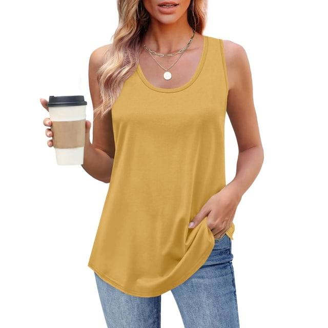 mfyjkho Camisetas Sin Mangas, Camisola Sin Mangas Con Cuello Redondo Y Color Liso Para Mujer Tops Elegantes Para Mujer Xxl