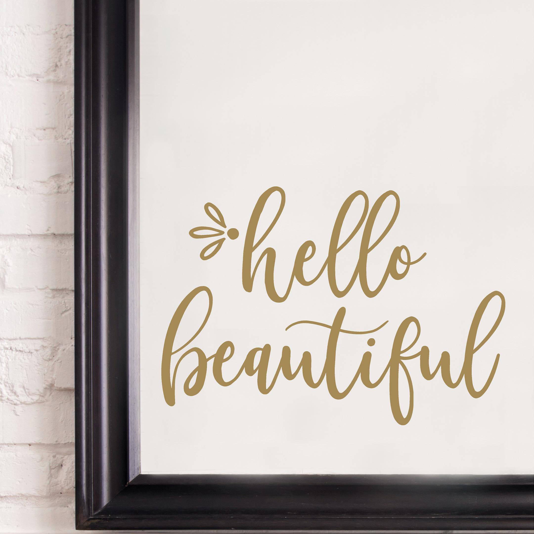 Hello Beautiful Cursive Vinyl Lettering Bathroom Mirror Wall Decal Sticker  Laptop Stickers Front Door Decals - Size: 6.5 H x 9.5 L - Color: Metallic  Copper 