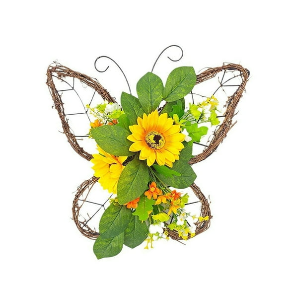 Colgante de corona de flores artificiales para la puerta principal de primavera,decoración de pared para el hogar,letrero de bienvenida con flores artificiales,corona decorativa en forma de
