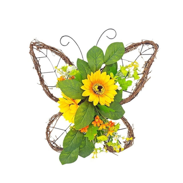 Spring Wreaths for Front Door Simulation Flower Garland, Butterfly Design Outdoor Wall Hanging Pendant for Home Welcome Sign Wedding Decor