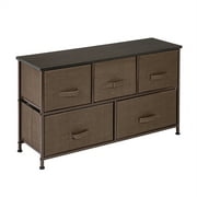 2 Tier Wide Closet Dresser Storage Tower with 5 Easy Pull Fabric Drawers and Metal Frame Brown