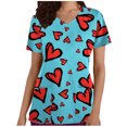 thumbnail image 2 of TIMIFIS Hauts de Blouse pour Femmes, Manches Courtes, Col en V, Imprimé, Poches, Bleu Imprimé, 2 of 5