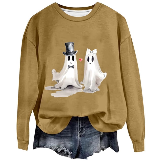 VBARHMQRT Sweat à Capuche Femme Automne et Hiver 2024 Tendance Imprimé Âme Sans Capuche Hauts de Sport