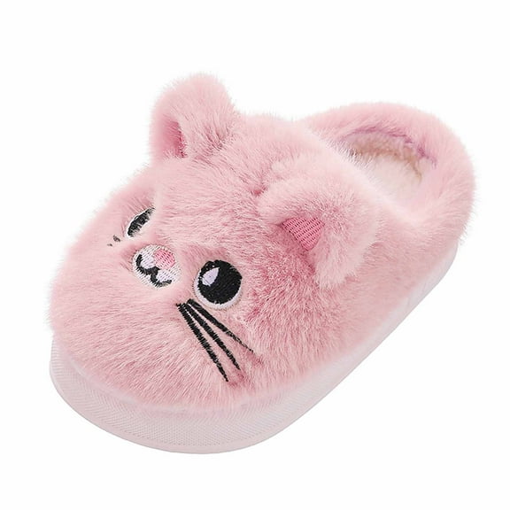 Tfken Slippers For Girls Boys Size 2.5-3 Years Flock Slip-On Flatform Cat Print Trendy Fleece Pink Slippers