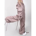 thumbnail image 2 of Arvbitana Women's Loose Cargo Pants Solid Color Low Waist Zipper Ruched Parachute Pants Wide Leg Long Trousers with Pockets Streetwear, 2 of 6