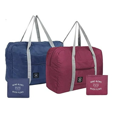 2 Pack Foldable Travel Storage Bag Luggage Storage for Sports Gym Nylon Canvas for Men and Women(Blue&Red)