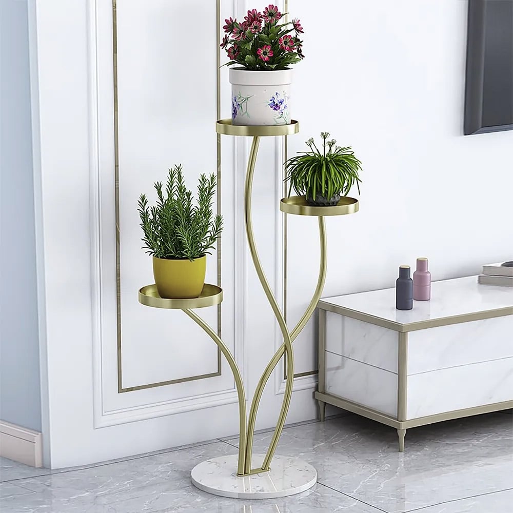 Homary Modern 13.80” x 13.80” x 37.4” 3-Tier Gold Metal Plant Stand with  Minimalistic Design - Walmart.com, image size:1000x1000