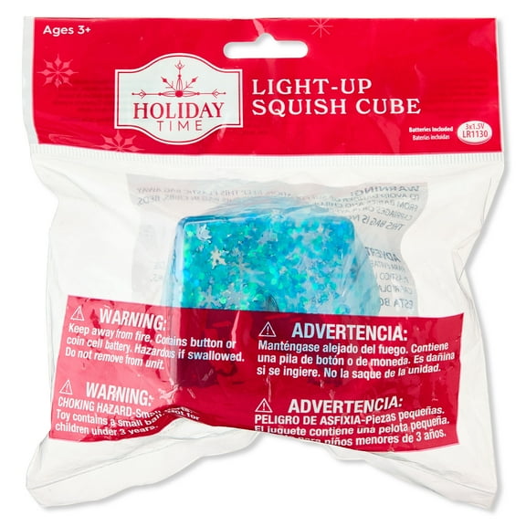 Light-Up Sugar Squish Cube Sensory Toy with Confetti, Blue, by Holiday Time