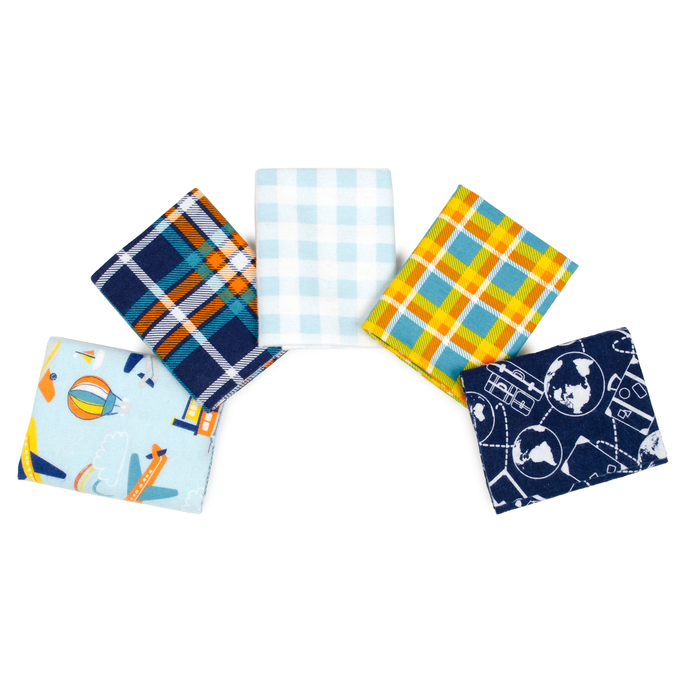 Little Feet Boutique 18" x 21" Adventure Flannel Precut Sewing & Craft Fabric , Blue 5 Pieces
