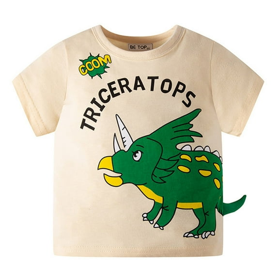 TOOYOU Boys Summer T-Shirt Toddler Kids Baby Cartoon Dinosaur Short Sleeve Crewneck T Shirts Tops Tee Clothes For Children Outfits Size 2-3 Years Beige