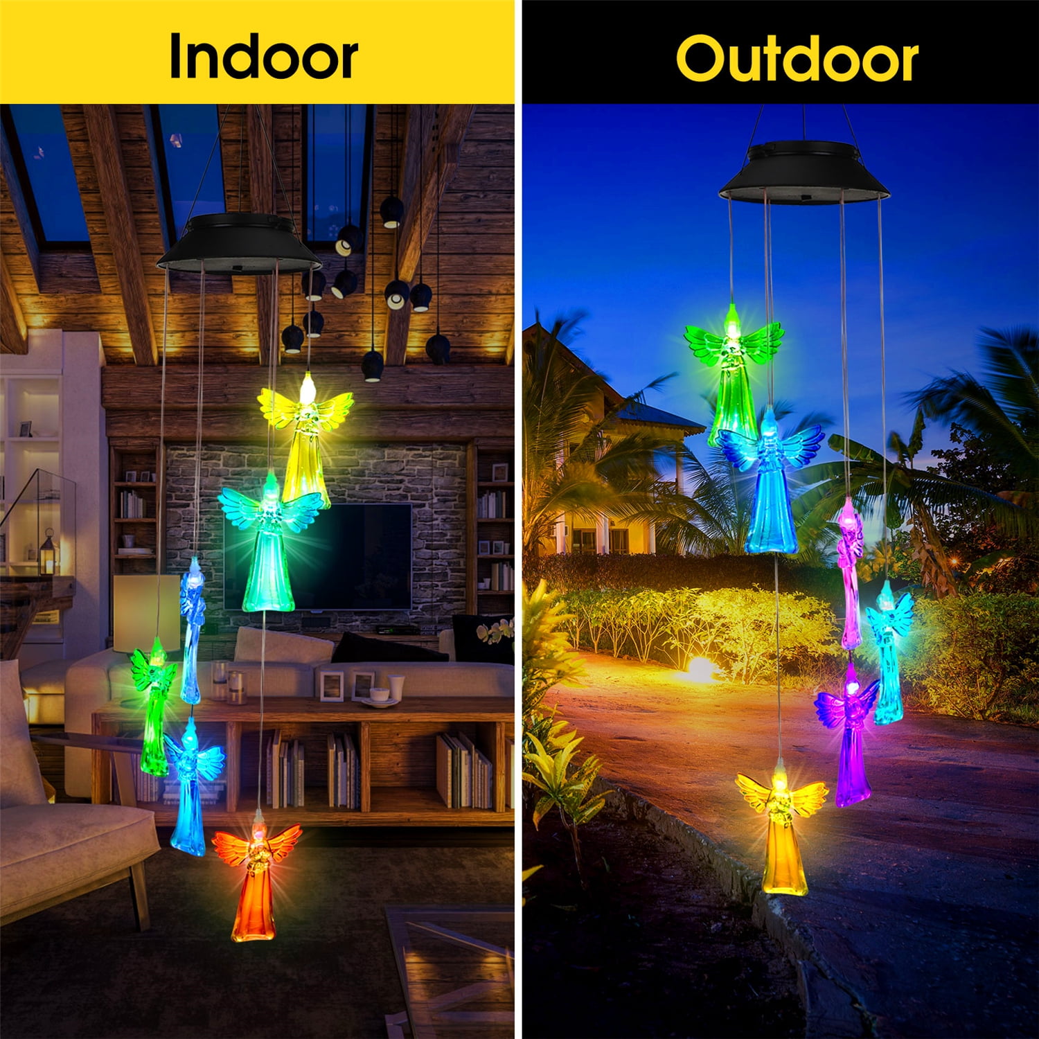 AUSHEN Solar Wind Chimes for Outside Angel Wind Chimes Changing Colors Crystal Hanging LED Lights for Yard Porch Garden Home Party Waterproof and Energy Saving 