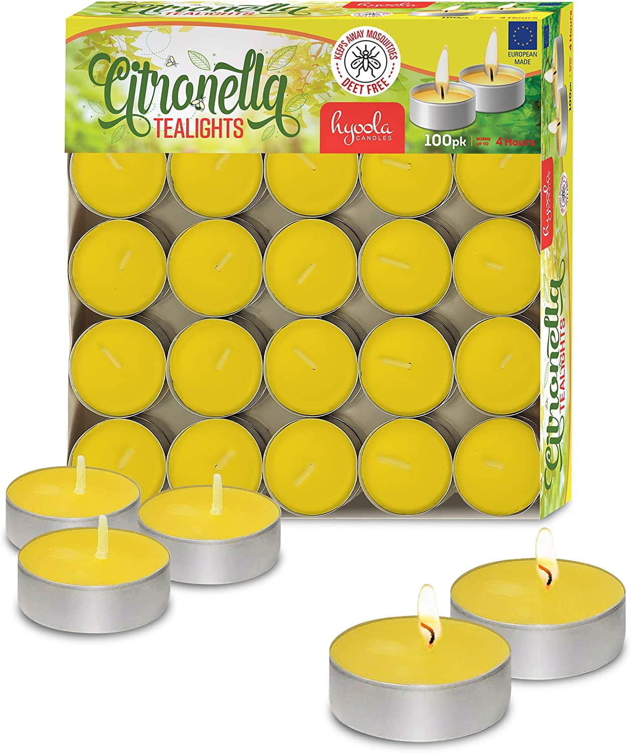 Citronella Scented Tea Light Candles Yellow Mega Candles Set of 100 