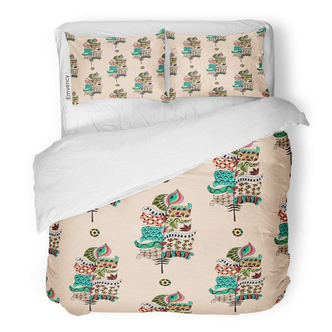 FMSHPON 3 Piece Bedding Set Tie Colorful Feathers in Zentangle Hippy