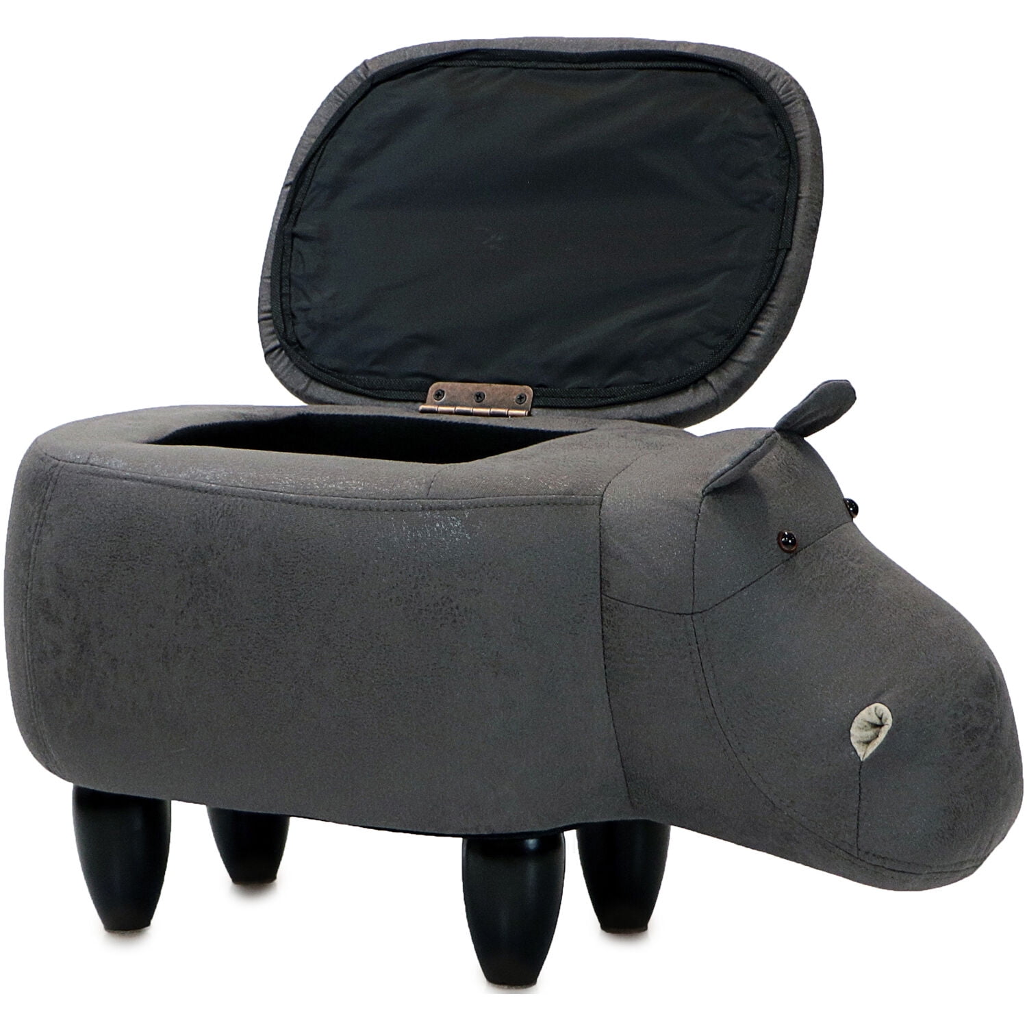 Critter Sitters 15-In. Seat Height Dark Gray Hippo Animal Shape Storage Ottoman - Furniture for Nursery, Bedroom, Playroom, and Living Room Decor