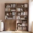 thumbnail image 3 of 70'' Tall Bookcase with Doors, 7-Tier Bookshelf with Cabinet & Adjustable Shelves, Wooden Floor Standing Display Bookshelves with Storage Cabinet for Living Room, Home Office, Walnut, 3 of 9